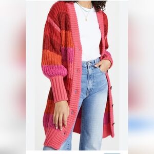 Farm Rio Colorful Striped Maxi Cardigan Sweater